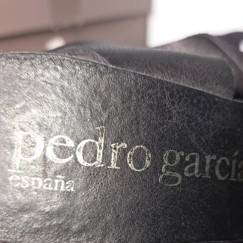 Pedro Garcia Black Suede Platform Wedge Sandals Size 40 US 9.5 EUC Spain